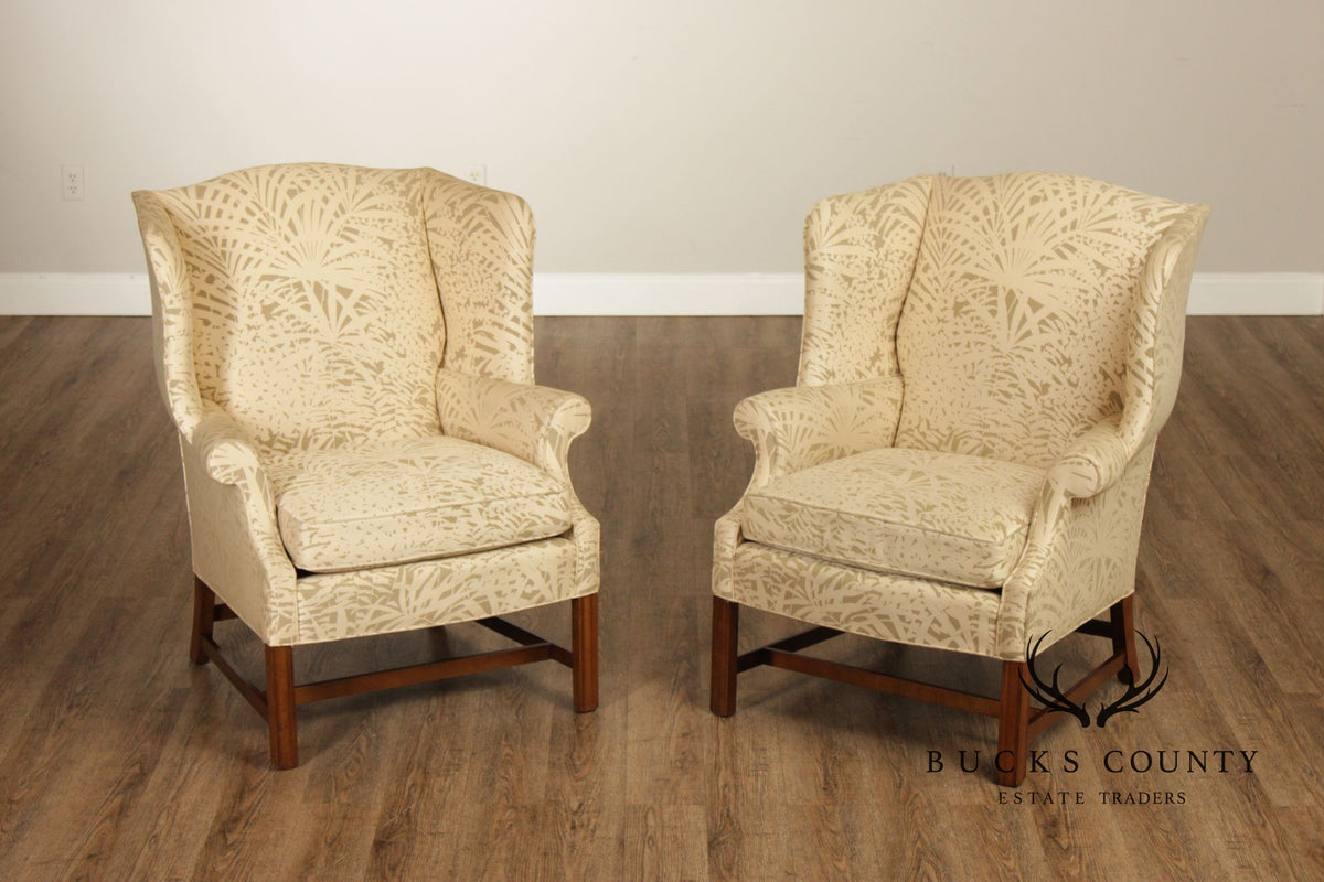 Drexel Chippendale Style Pair of Wingback Armchairs