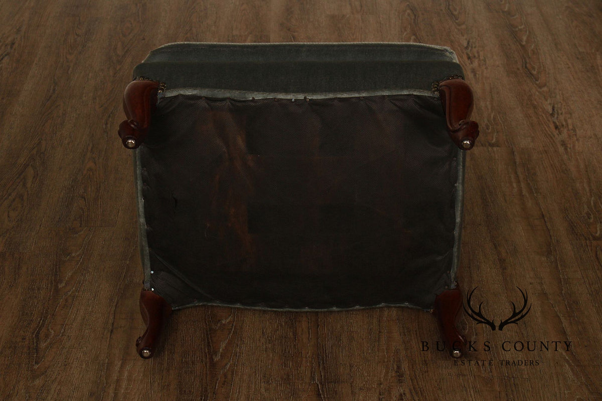 French Style Vintage Mahogany And Upholstered Ottoman