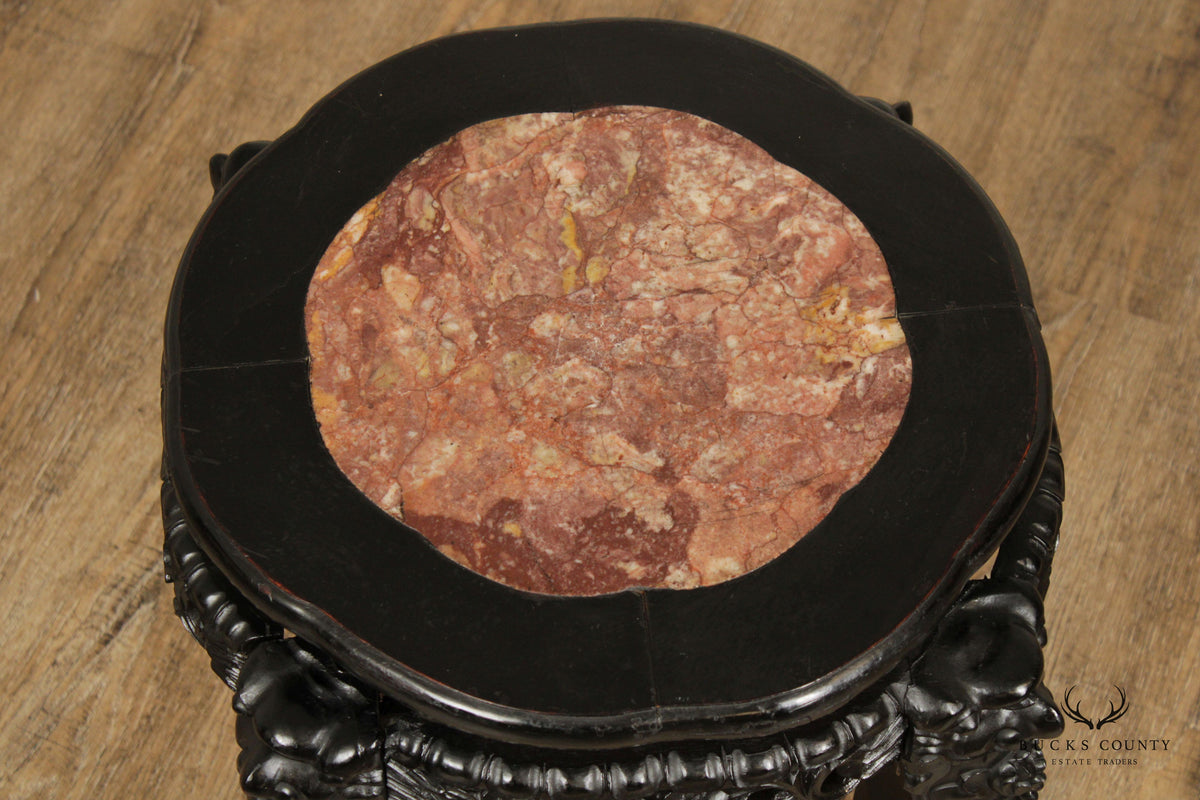 Chinese Carved Wood Stone-Top Low Stand