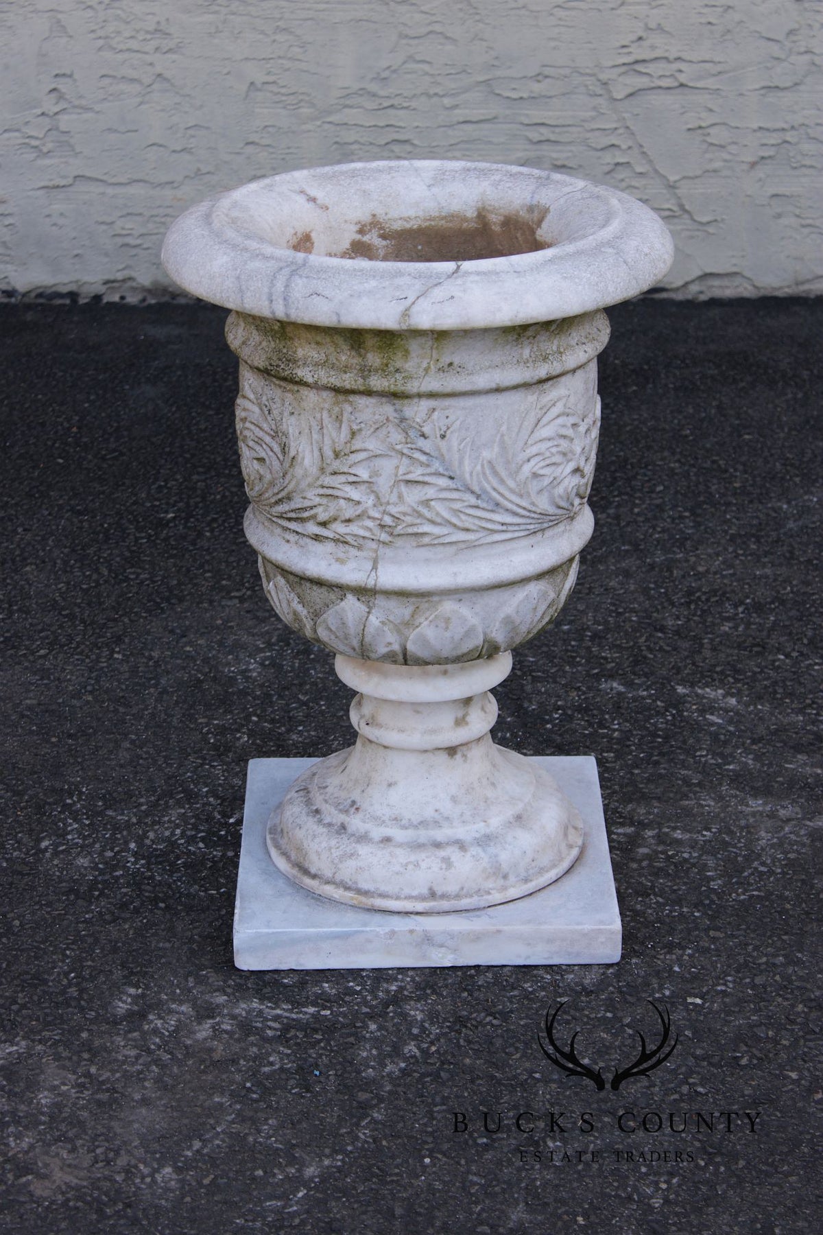 Vintage Pair Of Carved Marble Garden Urns