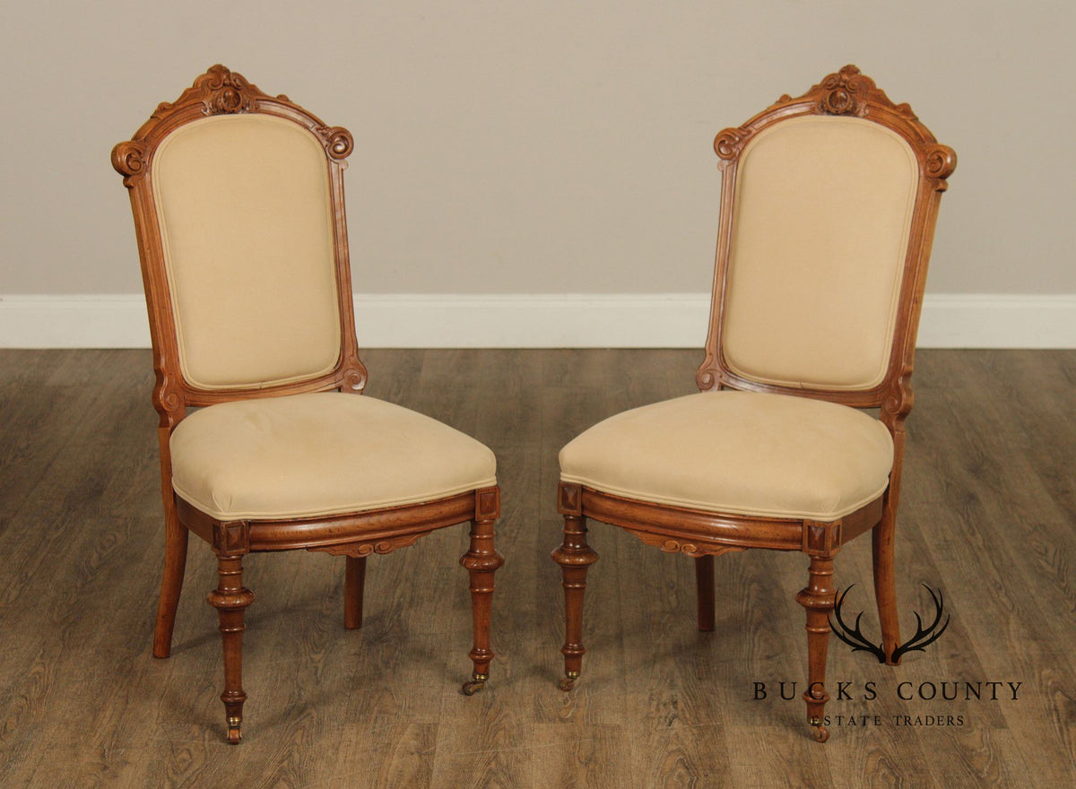 Antique Victorian Pair of Walnut Parlor Side Chairs