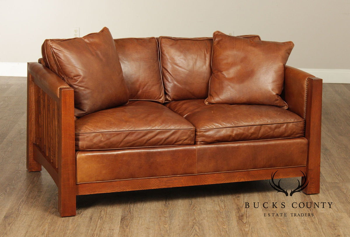 Stickley Highlands Mission Oak Leather Loveseat