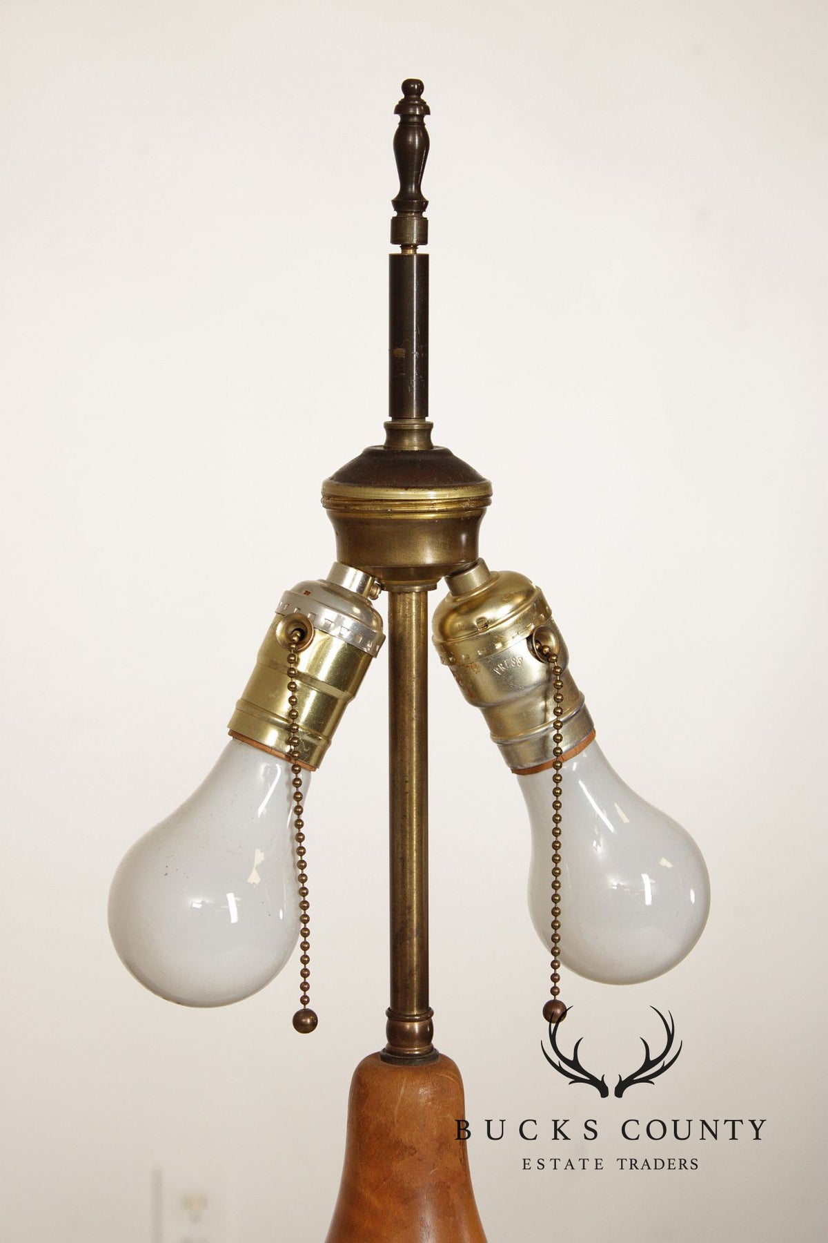 Colonial Revival Pair of Turned Cherry Wood Table Lamps