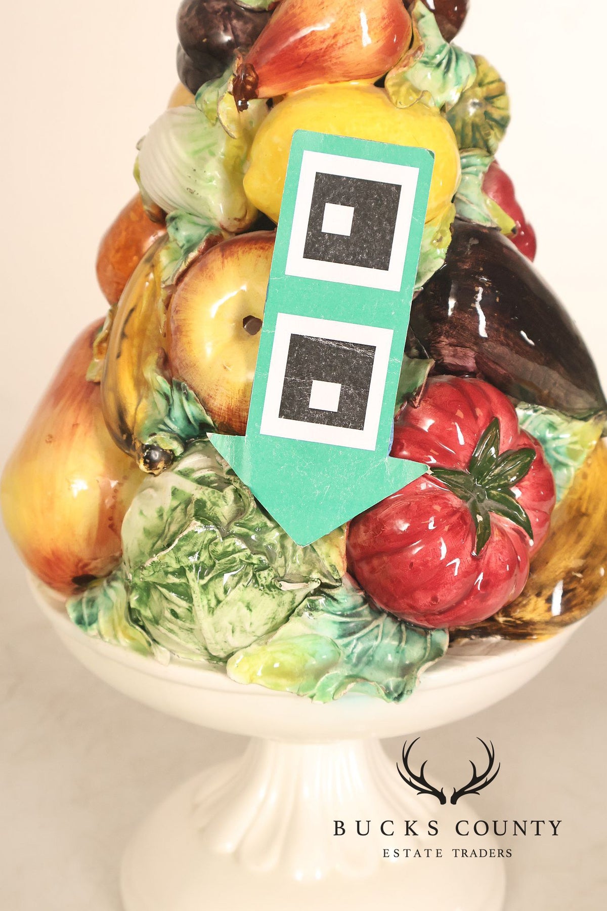 Italian Glazed Ceramic Fruit Basket Centerpiece