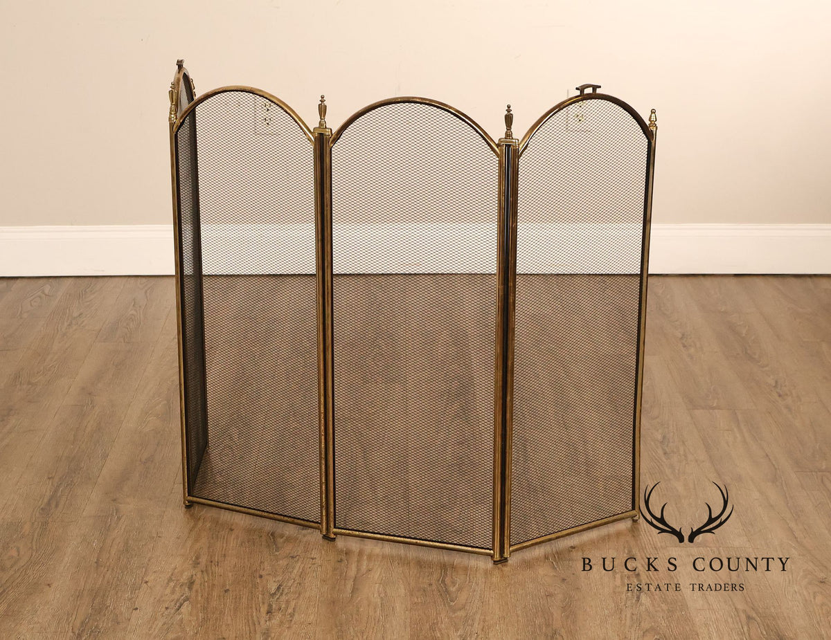 Vintage Brass Three-Panel Fireplace Screen