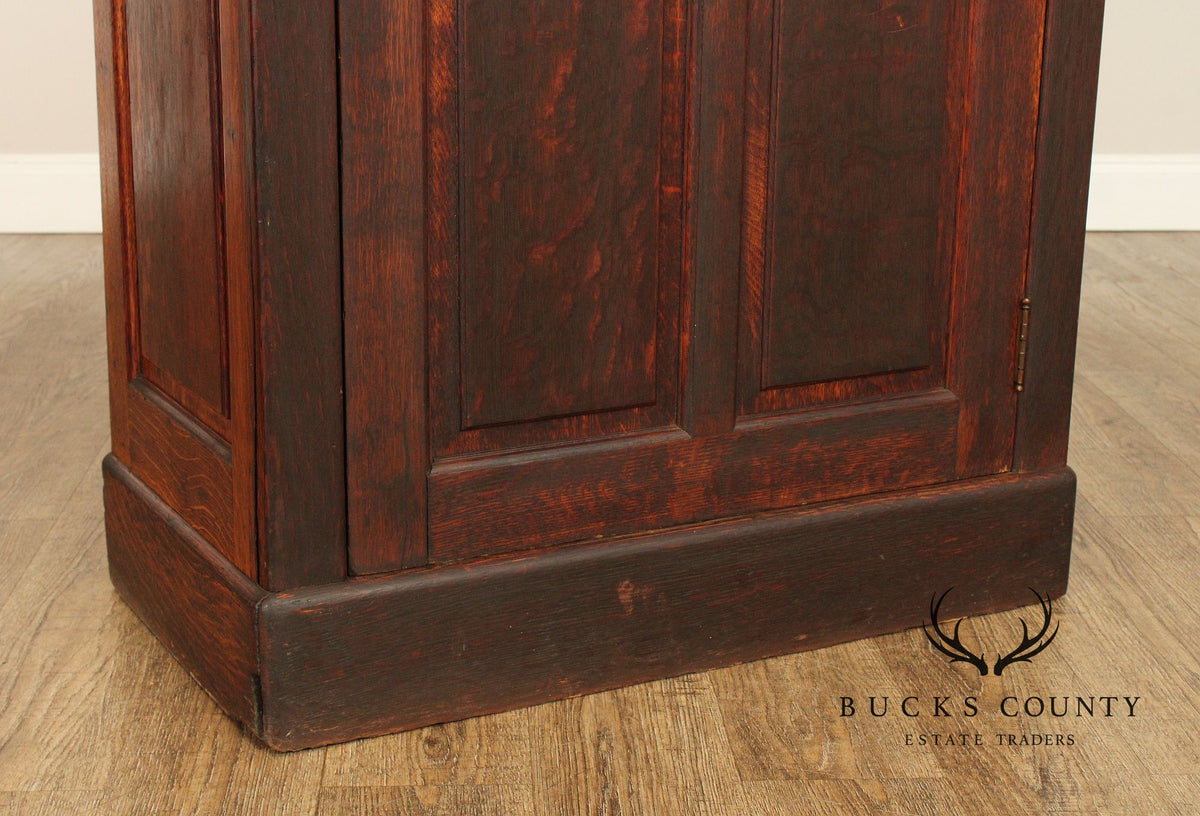 Antique Solid Oak Single Door Paneled Wardrobe