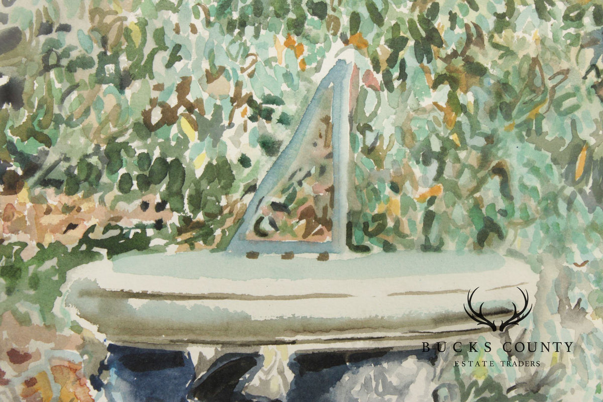 Raimond Del Noce Watercolor, Garden Fountain
