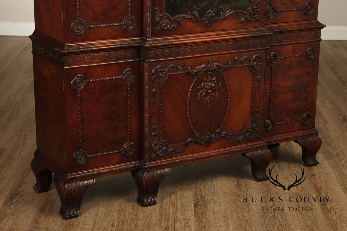 Georgian Style Hand Painted Mahogany Breakfront Cabinet