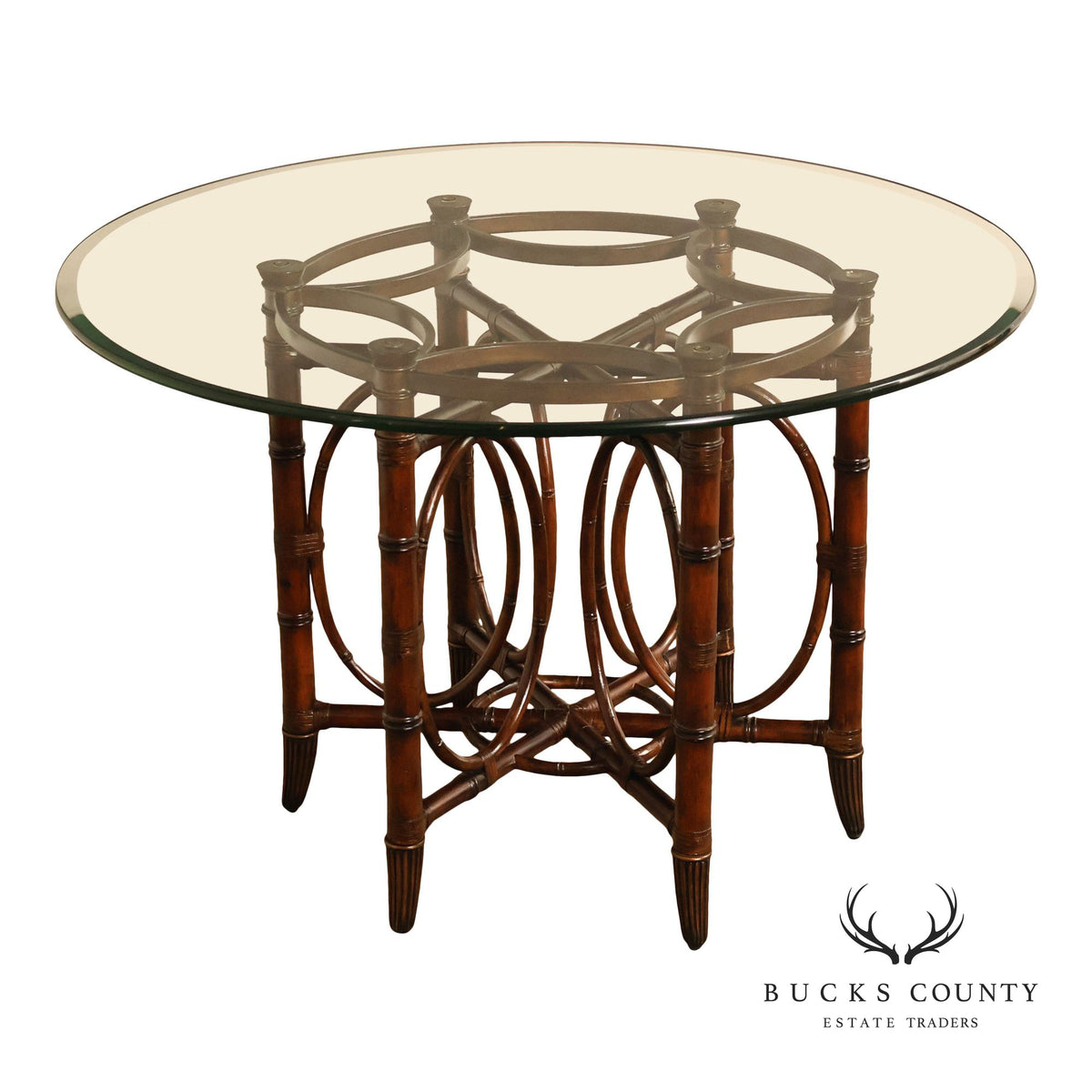 Faux Bamboo Base 48" Round Glass Top Dining Table