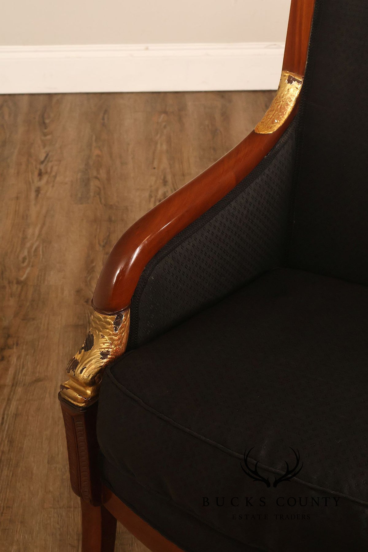 French Empire Style Partial Gilt Mahogany Armchair