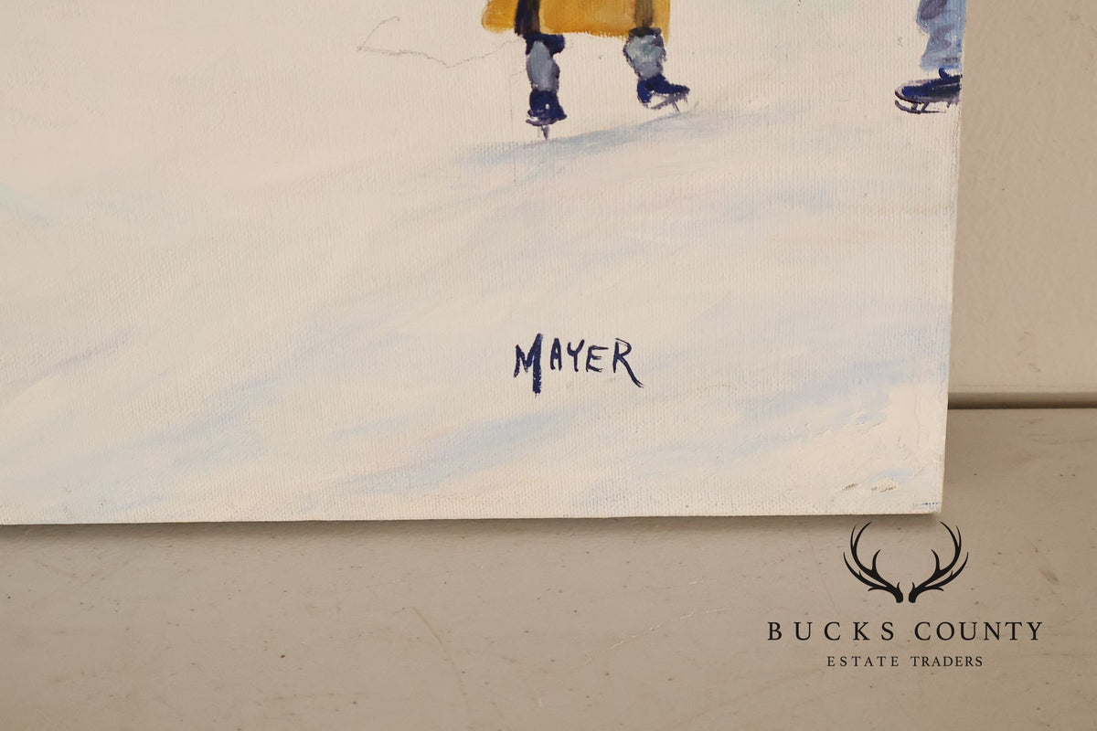 Ruth Mayer Central Park Ice Skating Landscape Original Oil Painting On Canvas