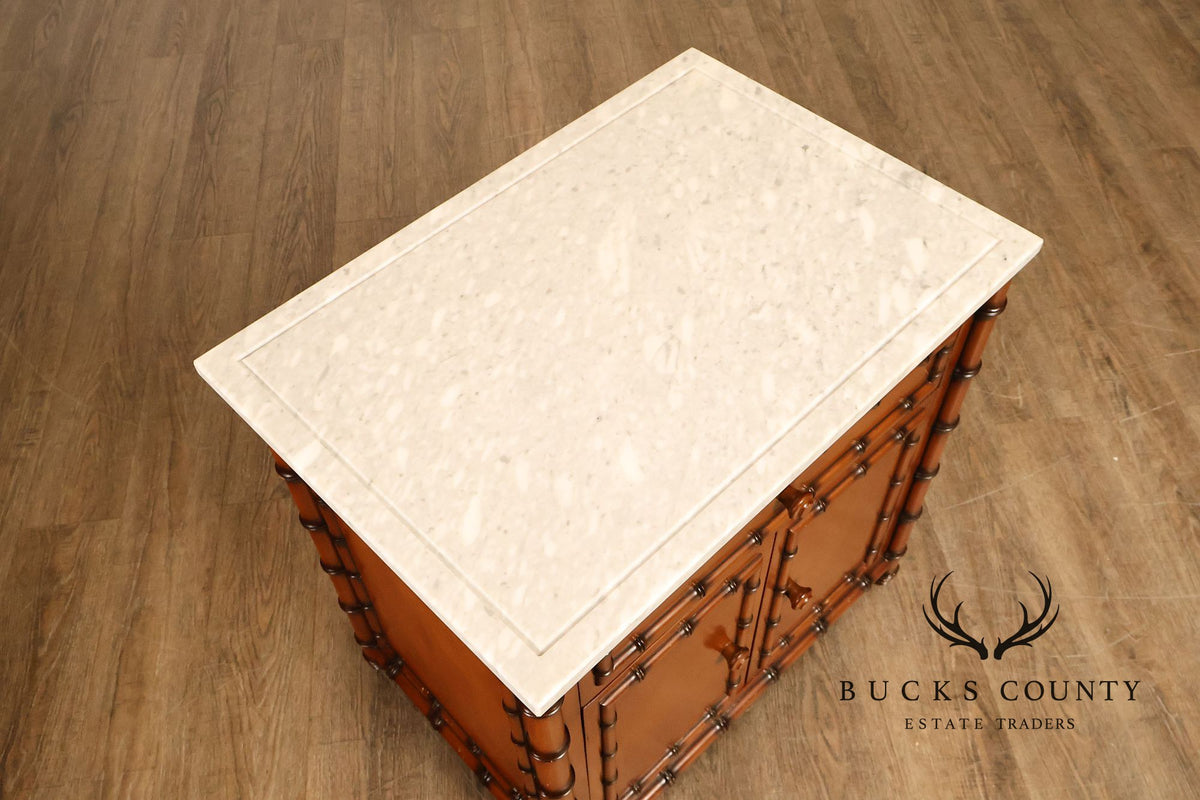 Williams Sonoma Pair of Marble Top Faux Bamboo Nightstands