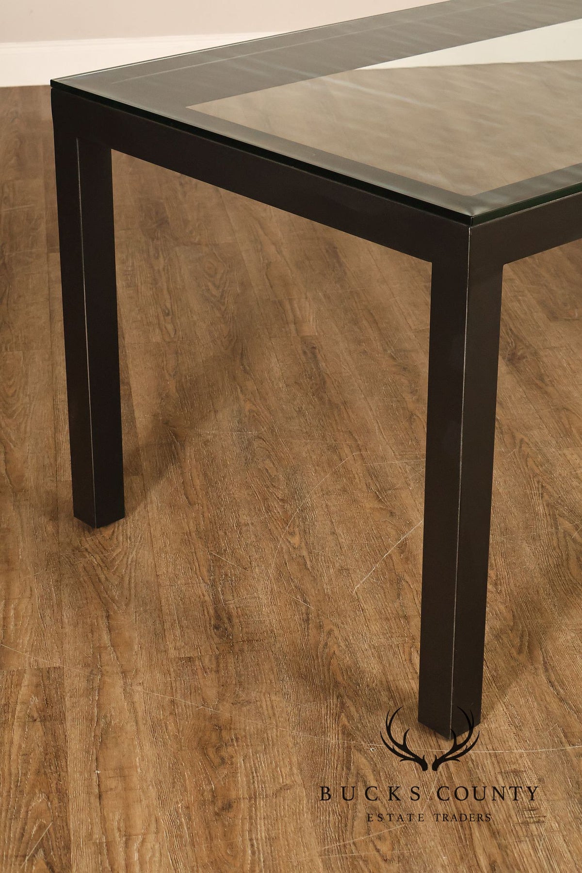 Mitchell Gold + Bob Williams Modern Parsons Style Glass Top Dining Table