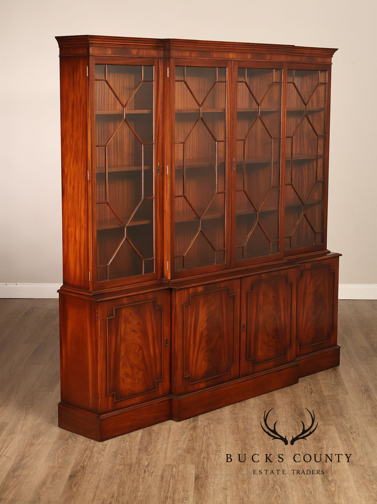 Georgian Style English Mahogany Four Door Bookcase Breakfront
