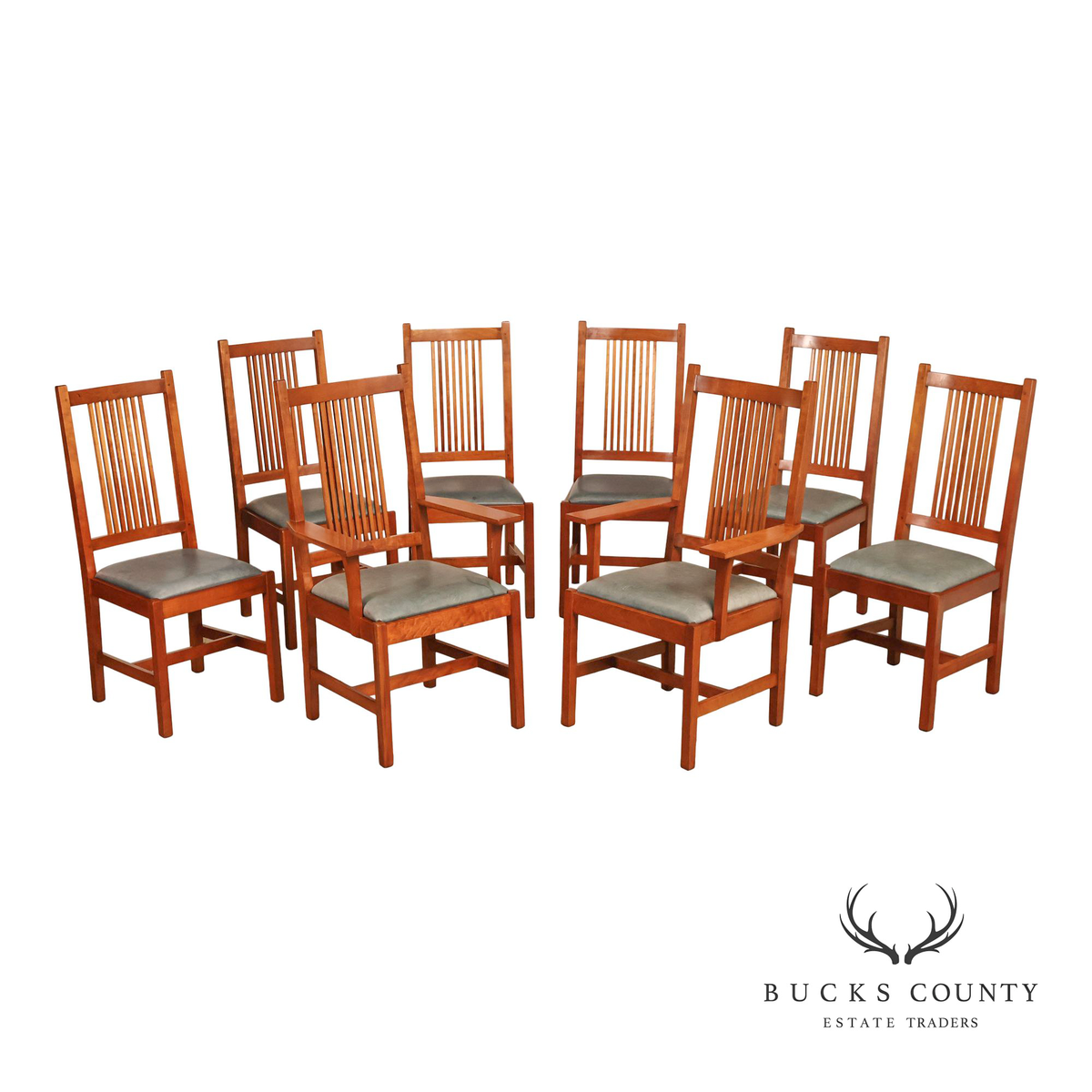 Stickley Mission Collection Set Of Eight Cherry Spindle Dining Chairs
