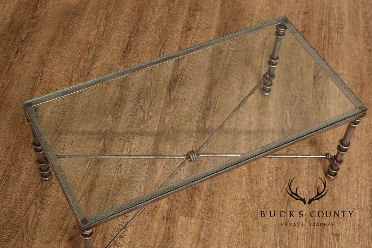Vintage Neoclassical Style Silvered Iron And Glass Coffee Table