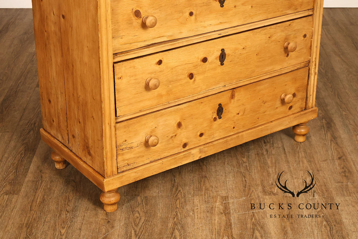 Antique Scottish Pine Chest Of Drawers Dresser With Carved Details