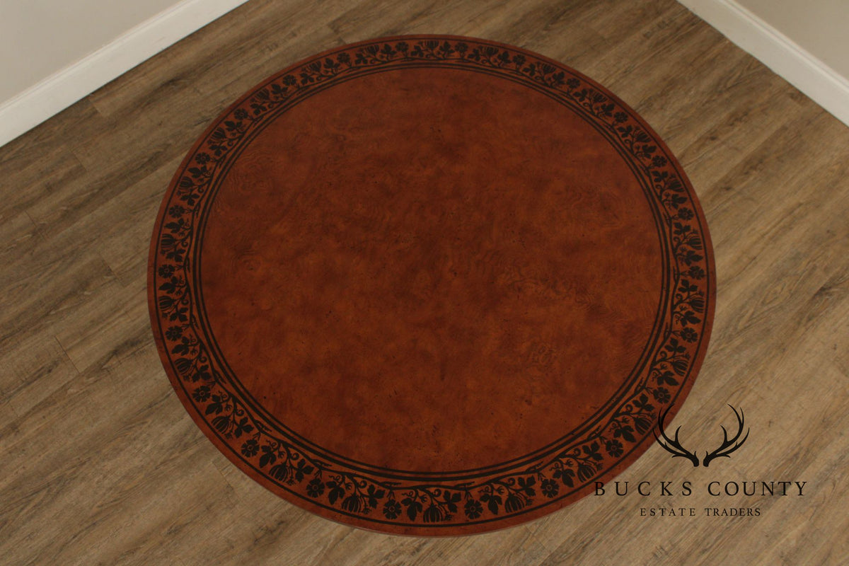 Baker Stately Homes Burlwood Round Inlaid Center Tabe