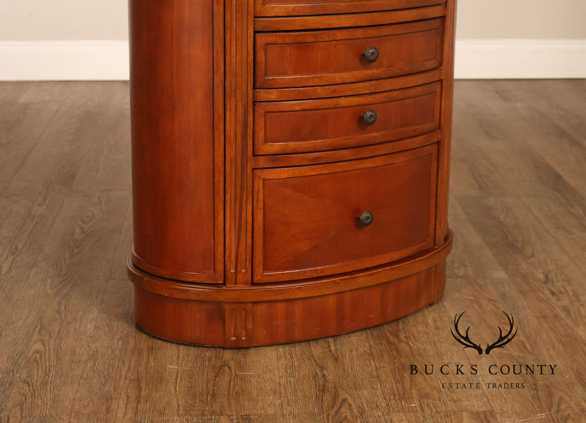 Oval Burl Wood Jewelry Armoire With Lift Top And Side Doors
