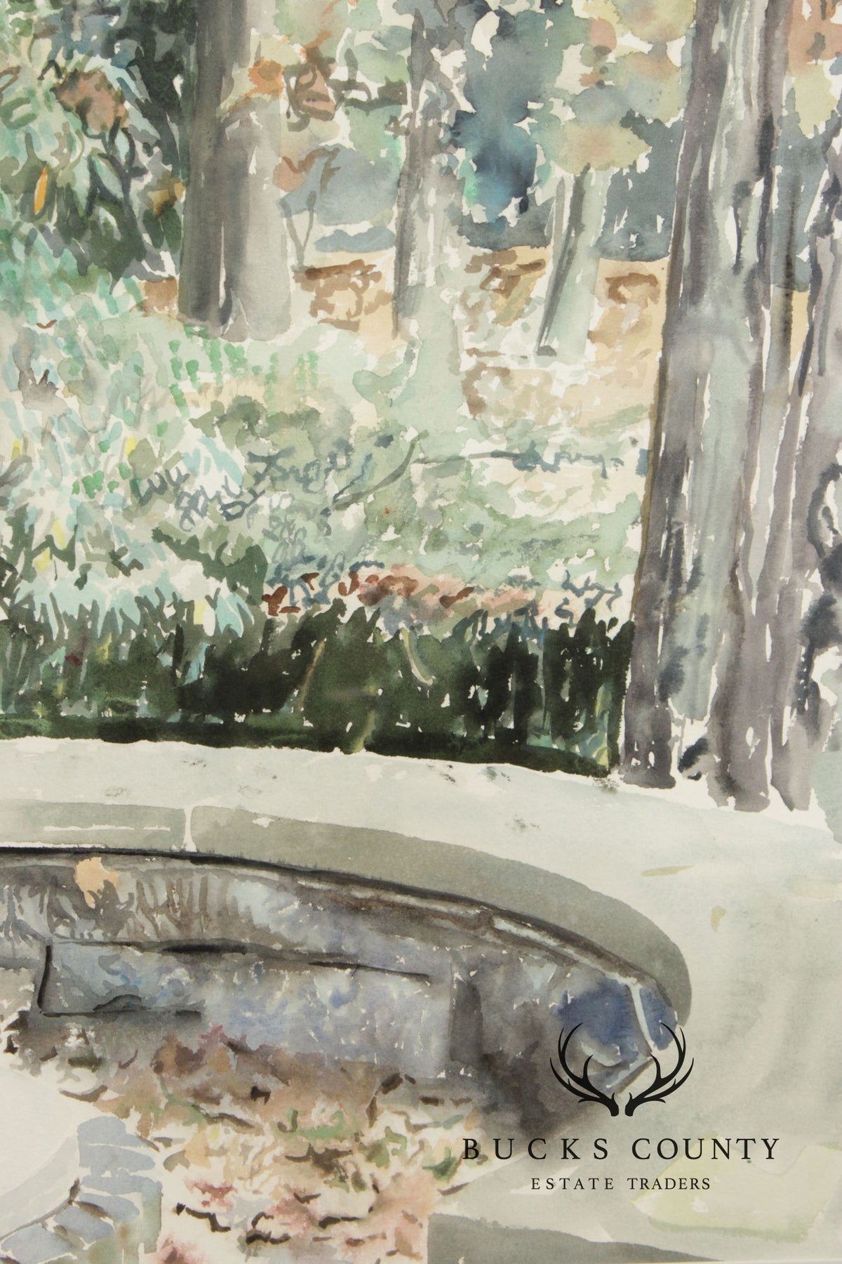 Raimond Del Noce Watercolor, Garden Fountain
