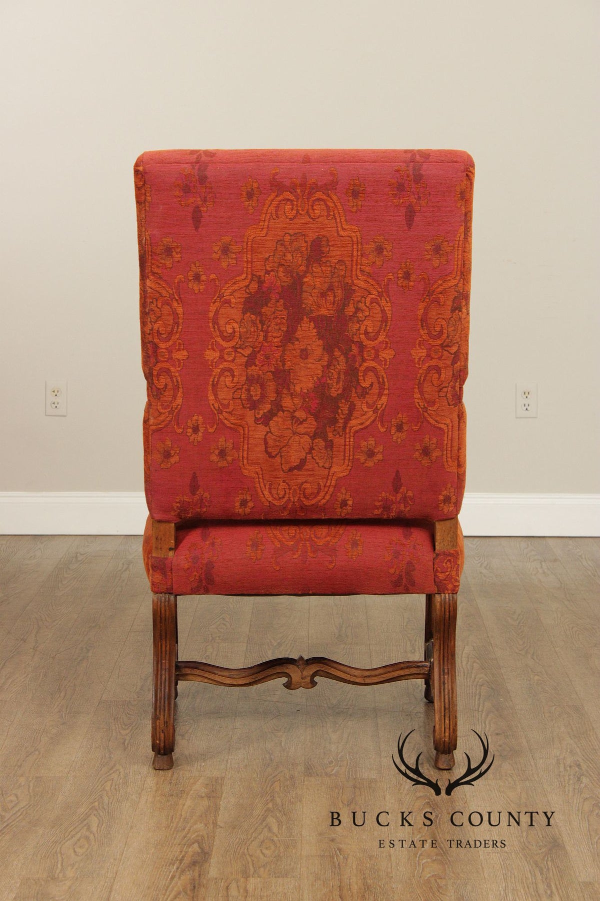 Baroque Style Carved Open Armchair With Upholstered Seat And Back