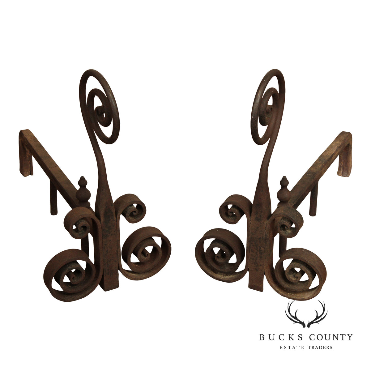 Antique Pair of Hand Forged of Fireplace Andirons