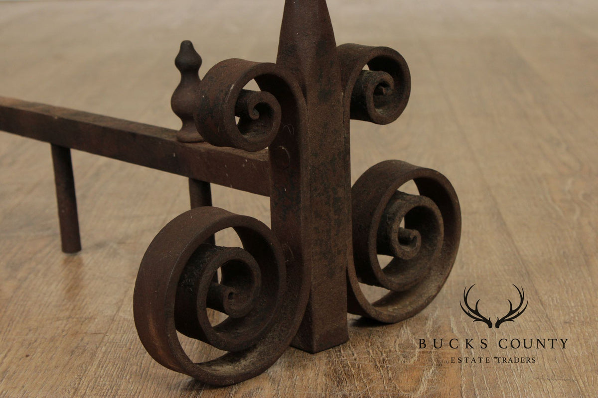 Antique Pair of Hand Forged of Fireplace Andirons