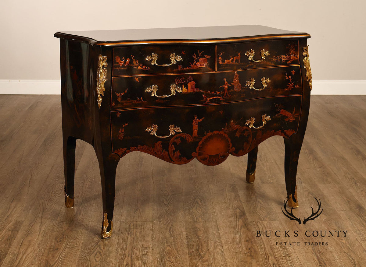 Maitland Smith Chinoiserie Hand Painted Bombe Chest