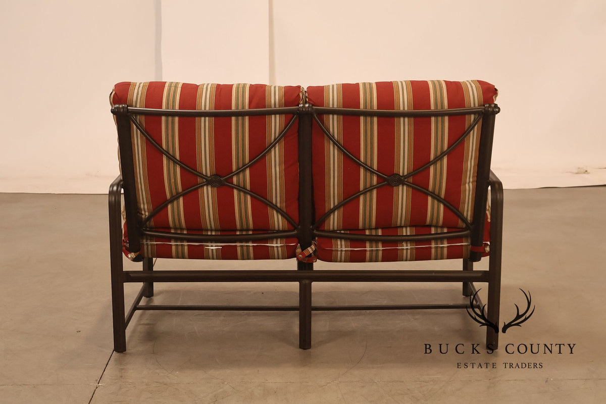 Brown Jordan Outdoor Metal Frame Loveseat With Striped Cushions