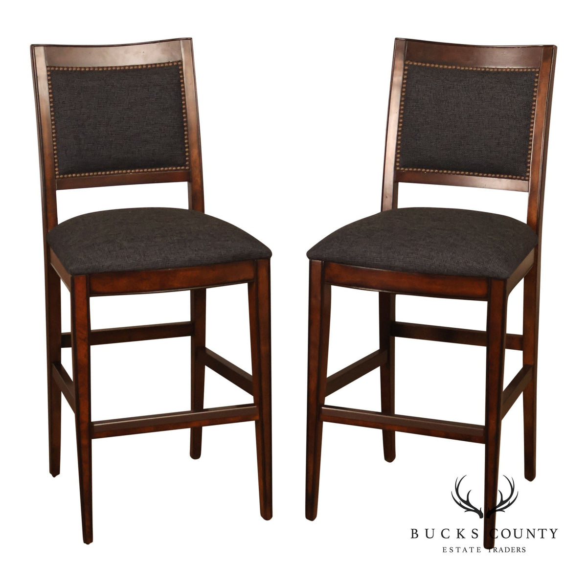 Contemporary Pair of Upholstered Bar Stools
