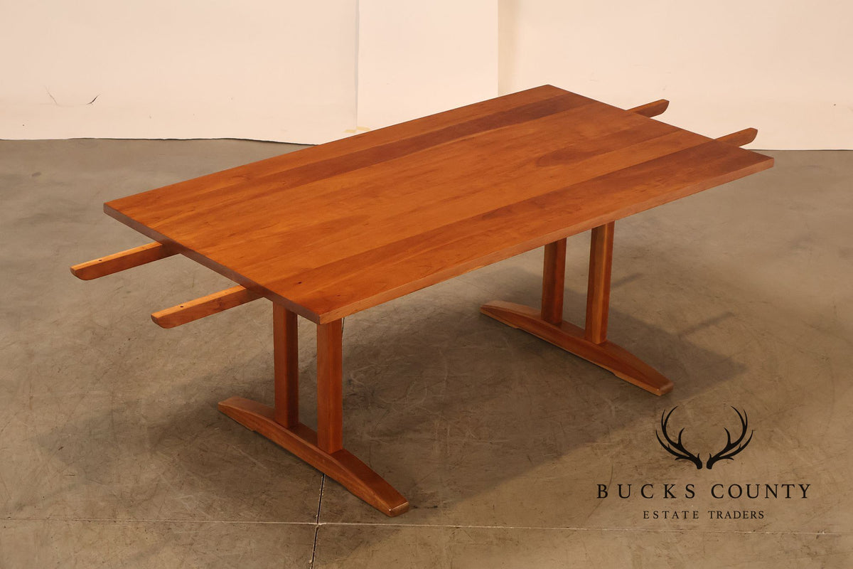 Stickley Cherry Double Pedestal Extension Dining Table With Two Leaves