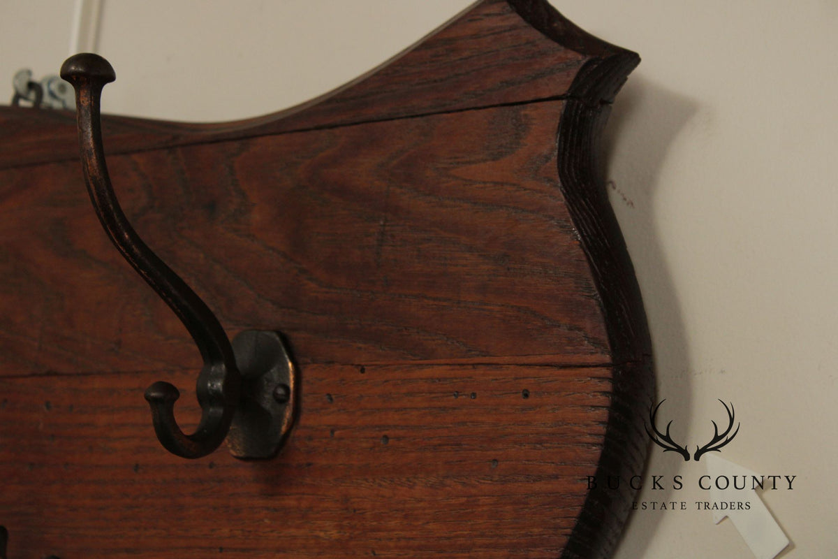 Antique Oak Wall-Mounted Coat Rack
