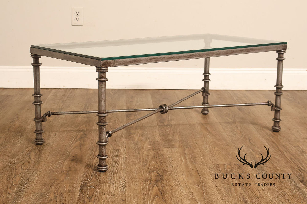 Vintage Neoclassical Style Silvered Iron And Glass Coffee Table
