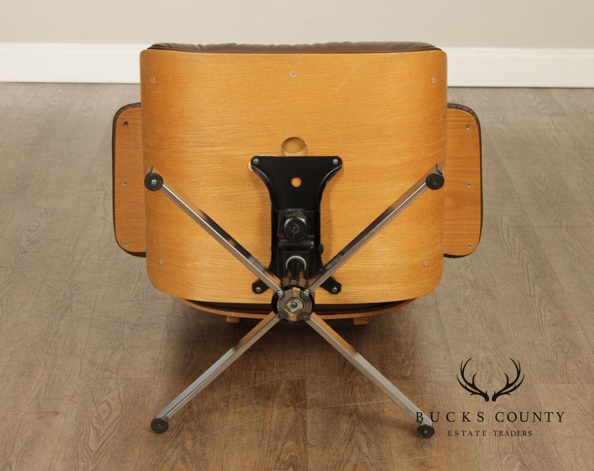 Eames Style Leather Swivel Chair with Ottoman