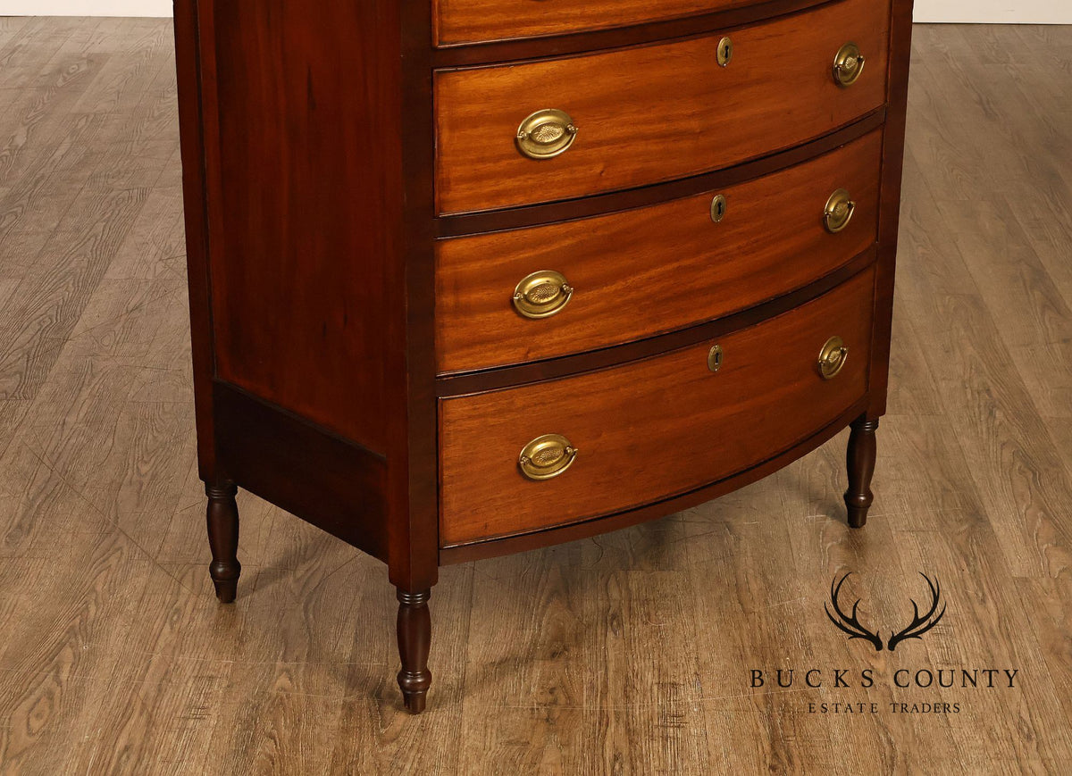 Antique Hepplewhite Style Mahogany Bow Front Six-Drawer Tall Chest