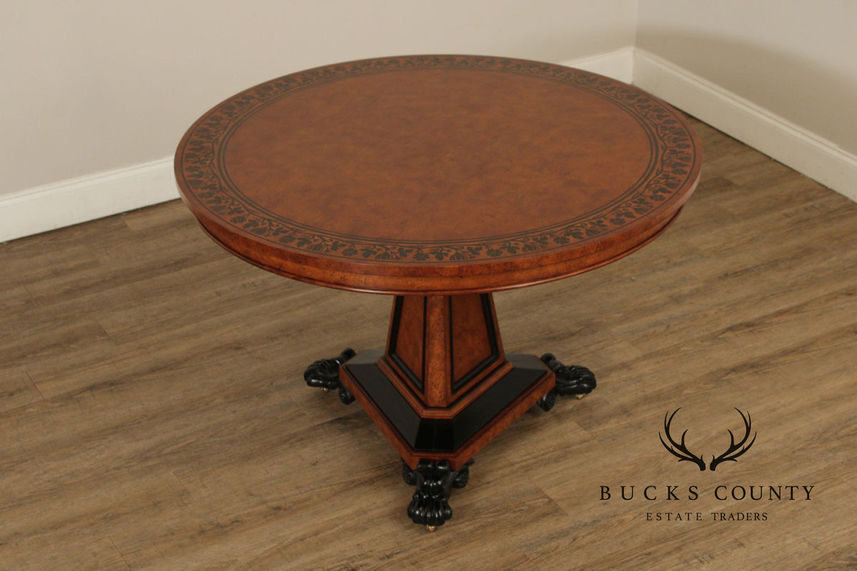 Baker Stately Homes Burlwood Round Inlaid Center Tabe