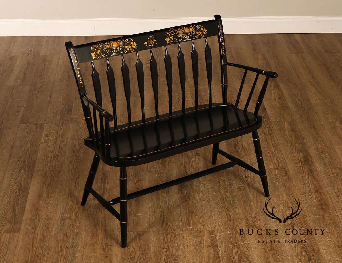 Nichols & Stone Black Stenciled Windsor Bench