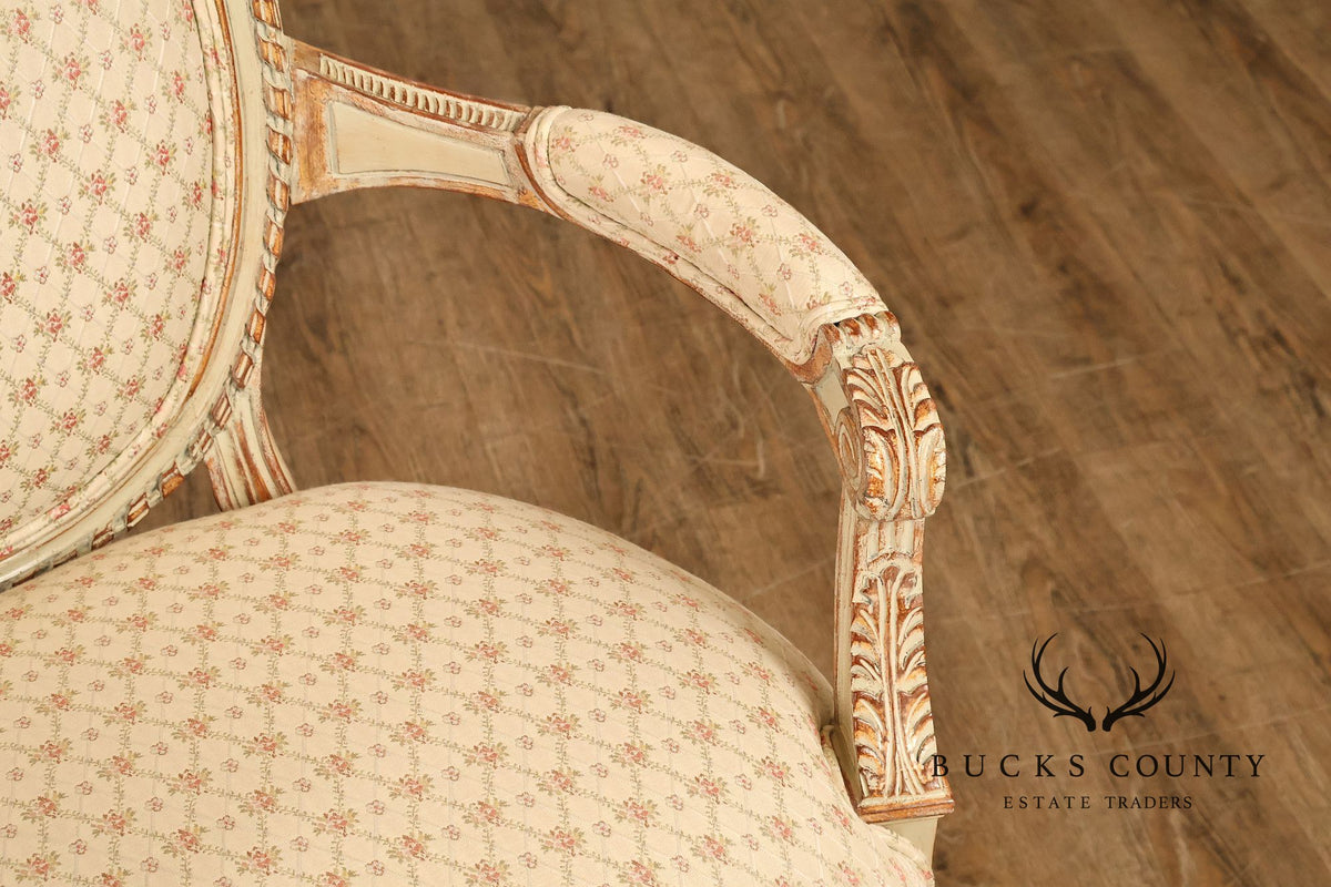 French Louis XVI Style Pair of Cream Painted Armchairs