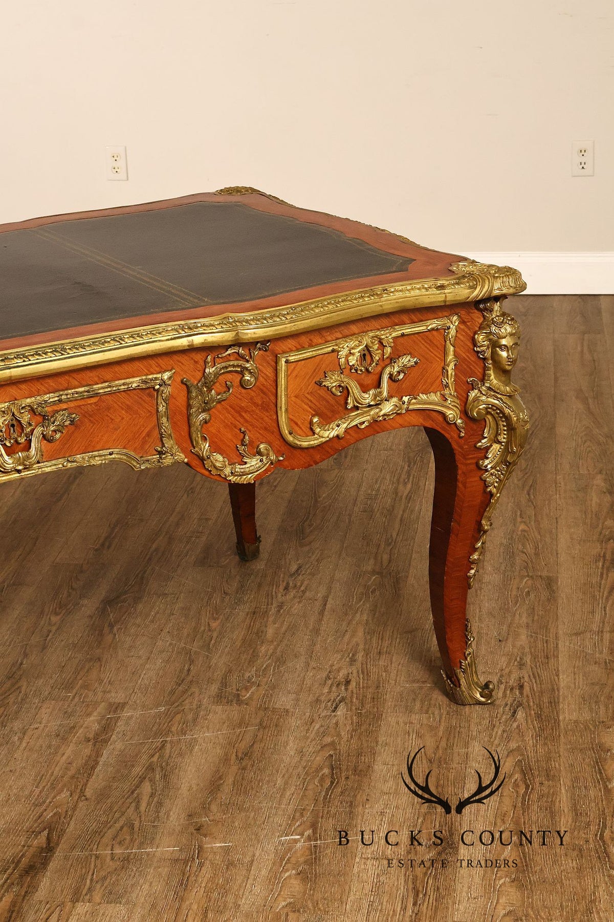 French Napoleon III Style Leather Top Executive Desk