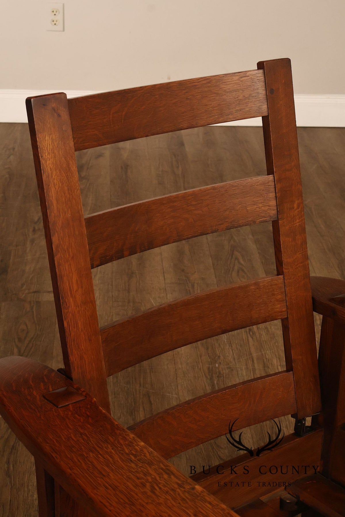 Antique Limbert Arts And Crafts Oak Morris Chair With Leather Cushions