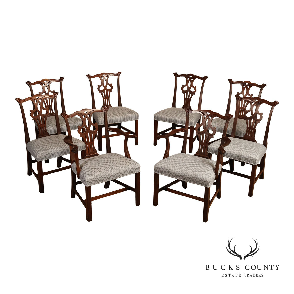 1940's Chippendale Style Set Of Eight Custom Mahogany Dining Chairs