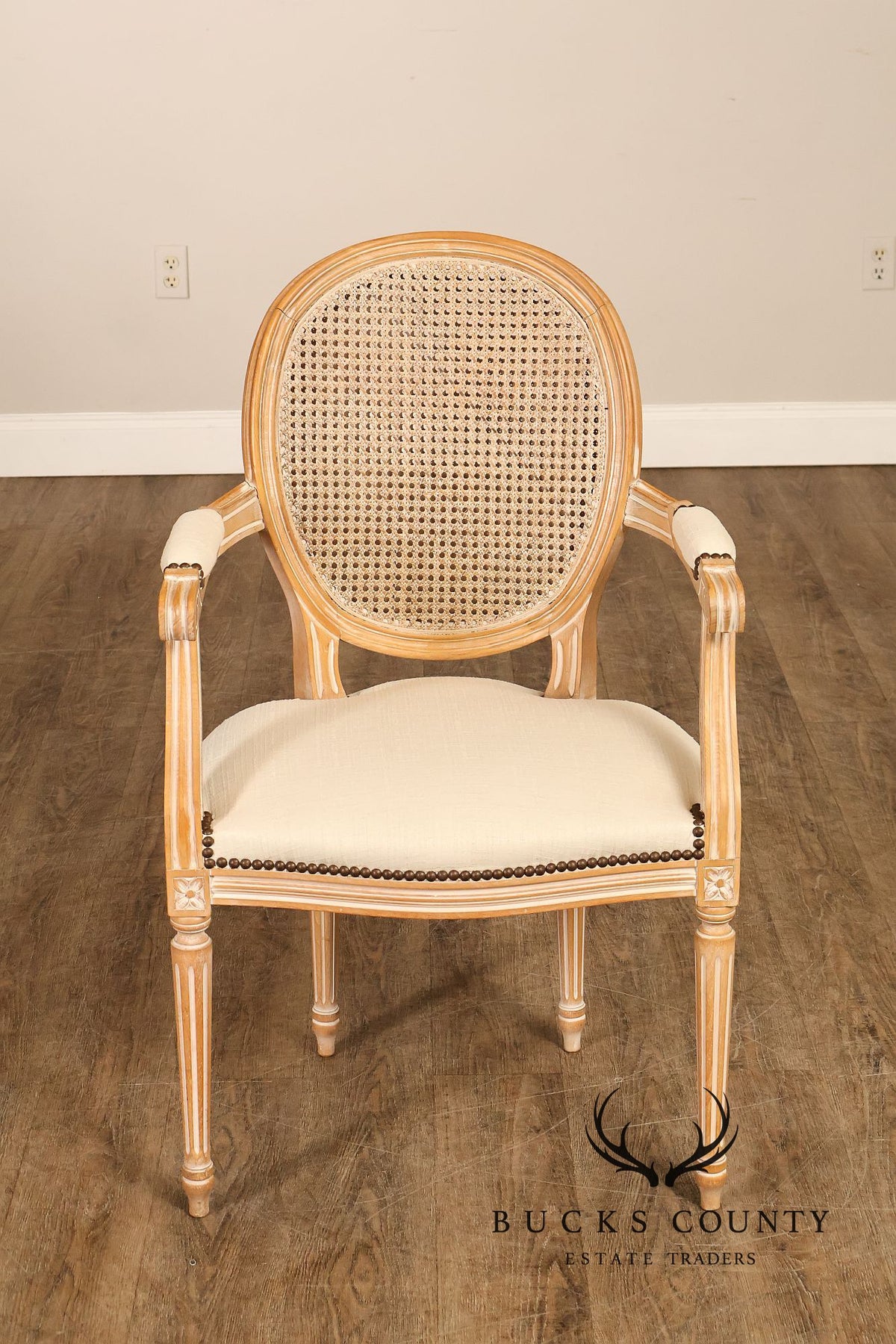 French Louis XVI Style Cane Back Armchair