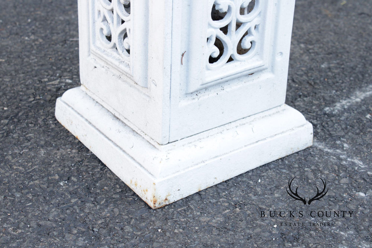 Vintage Pair of Painted Cast Iron Garden Urns on Stands