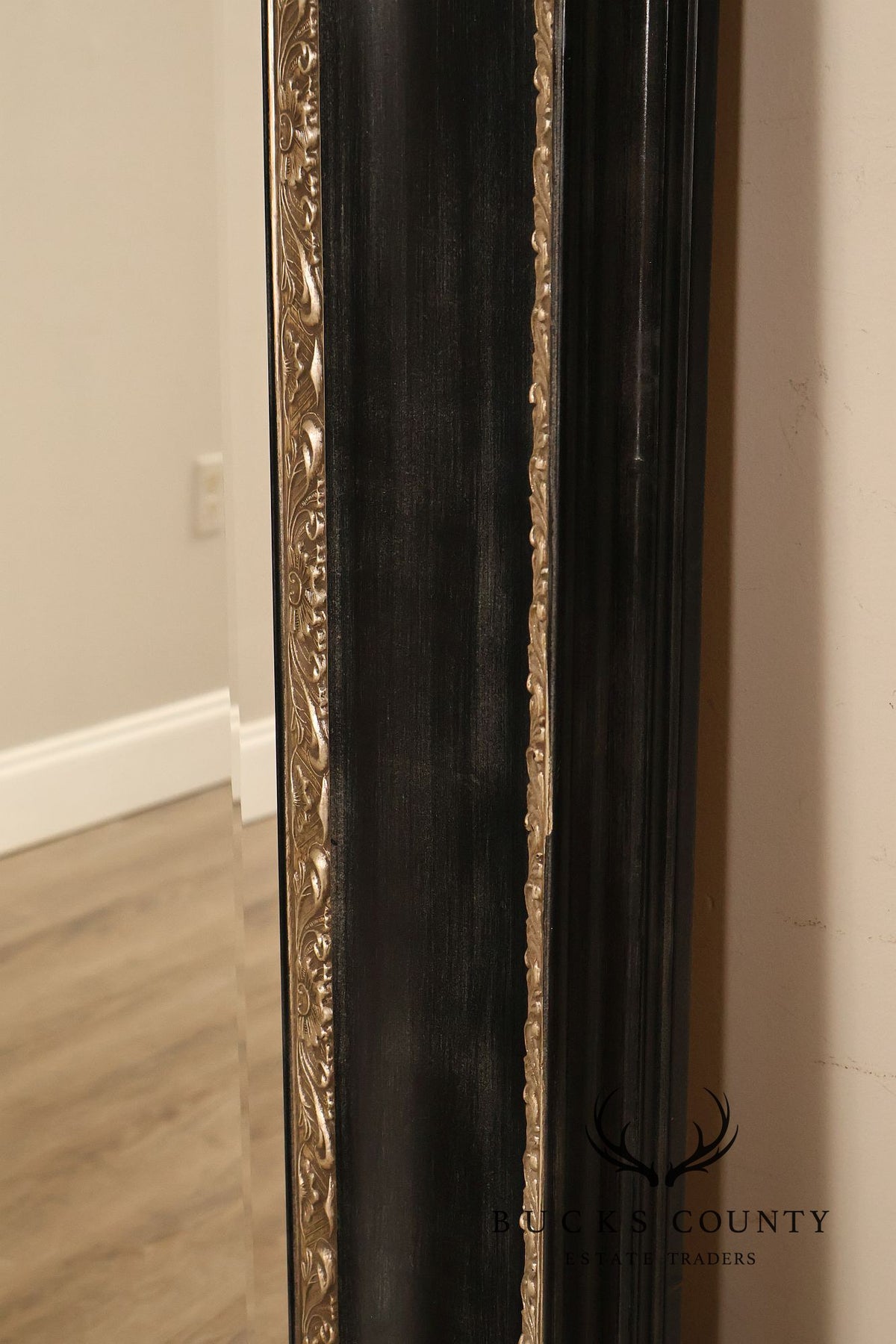 Large Black And Silver Beveled Wall Mirror