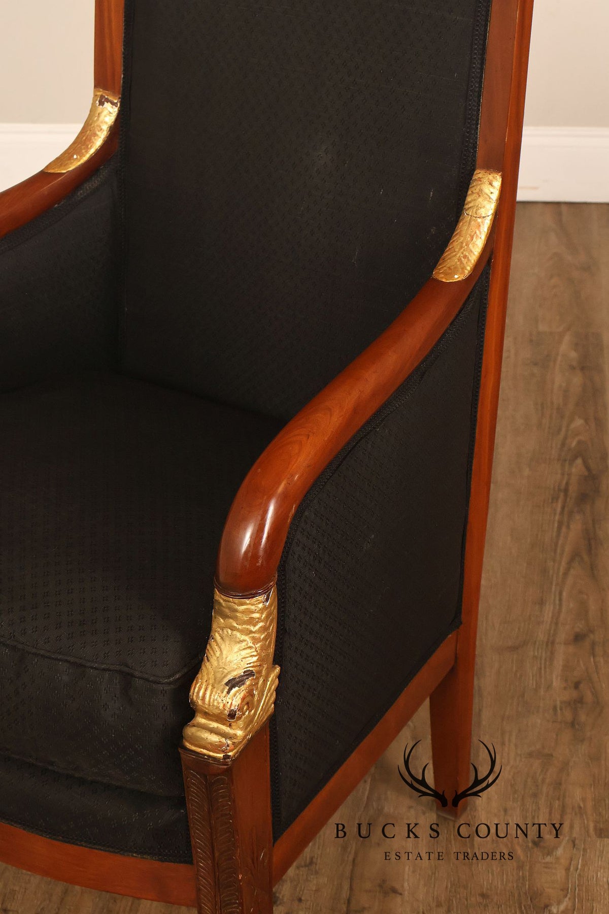 French Empire Style Partial Gilt Mahogany Armchair