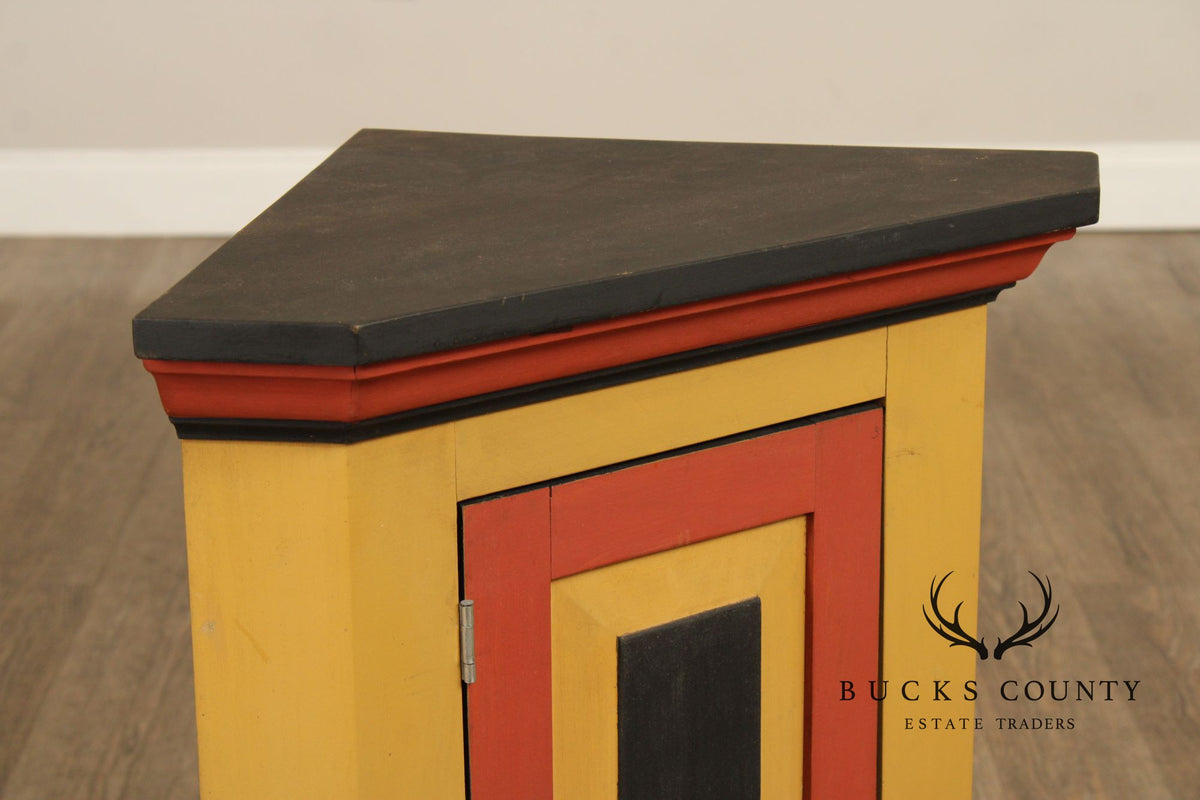 Pair Of Handcrafted Folk Art Painted Pine Corner Cabinets