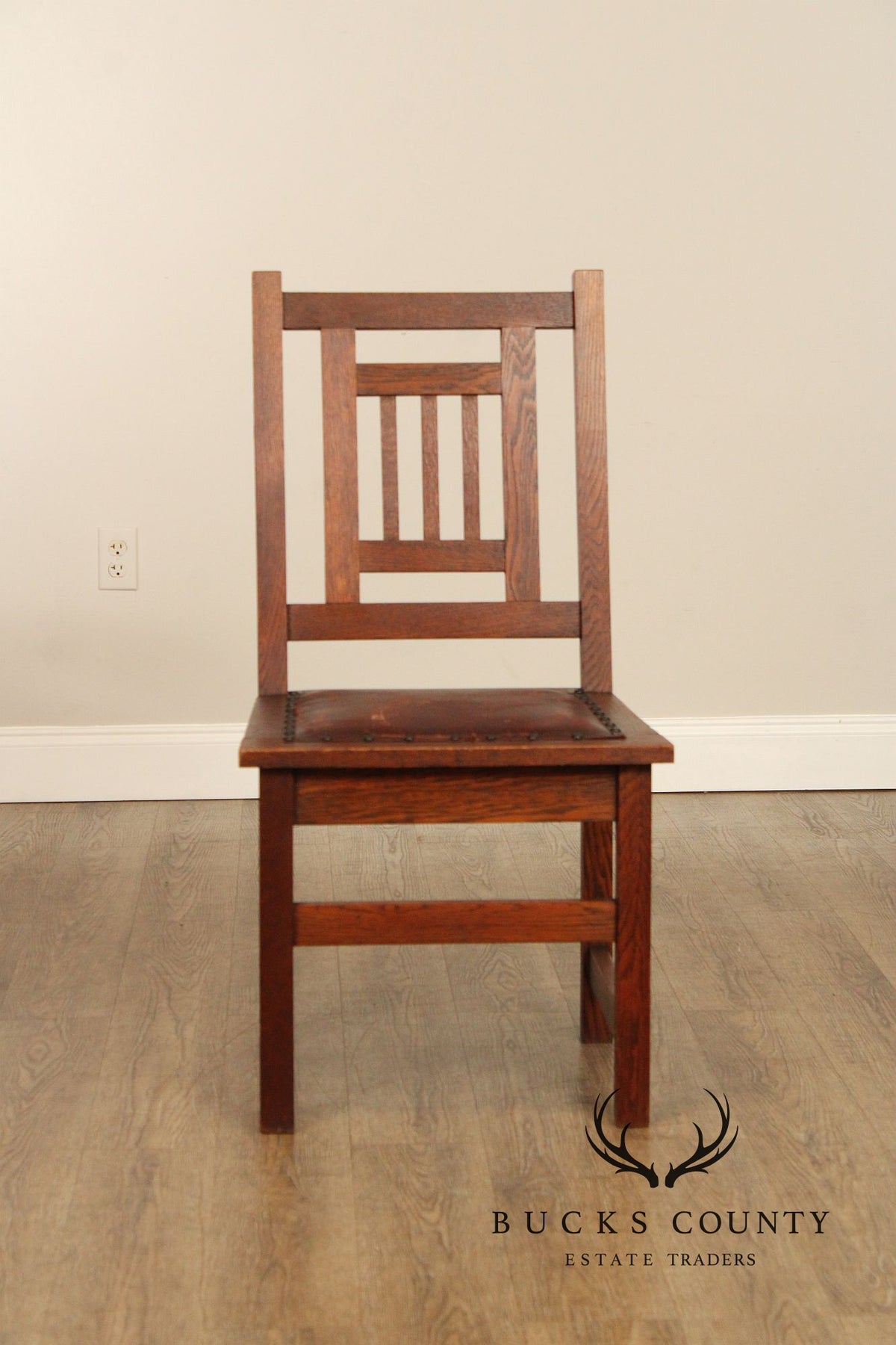Antique American Arts & Crafts Mission Set Of 3 Oak Side Chairs