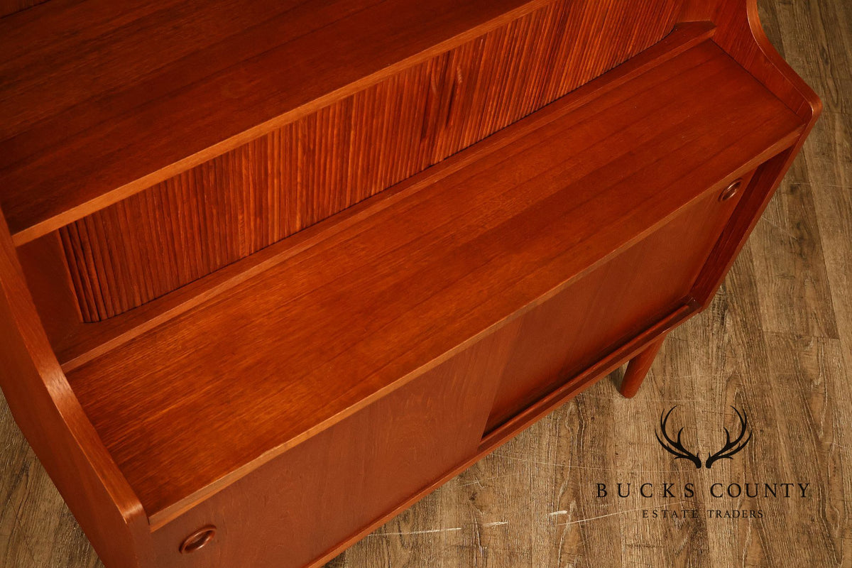 Johannes Sorth for Bornholm Mobelfabrik Danish Teak Tambour Door Secretary Desk Bookcase