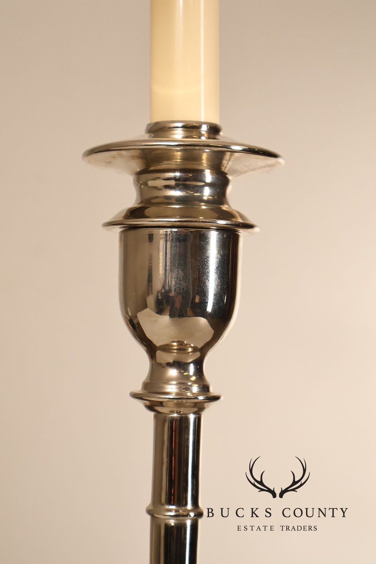 Ralph Lauren Pair of Chrome Candlestick Table Lamps