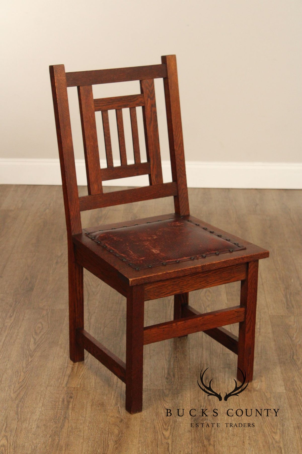 Antique American Arts & Crafts Mission Set Of 3 Oak Side Chairs